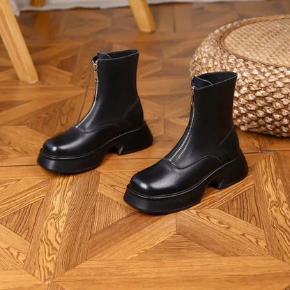 Botas De Invierno Con Tacón Grueso Y Cierre Frontal Para Mujer | Ideal Para Invierno