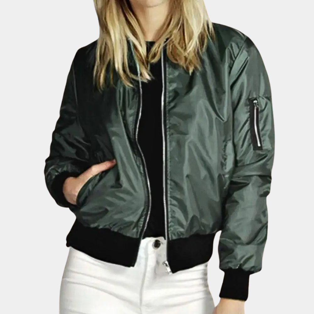 Chaqueta Ligera con Cremallera Frontal y Cuello Corto para Mujer | Ideal para Días Frescos de Verano