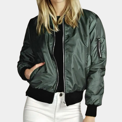 Chaqueta Ligera con Cremallera Frontal y Cuello Corto para Mujer | Ideal para Días Frescos de Verano