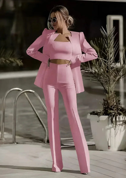 Conjunto De Tres Piezas con Blazer, Top y Pantalón para Mujer | Ideal para Uso Profesional y Eventos