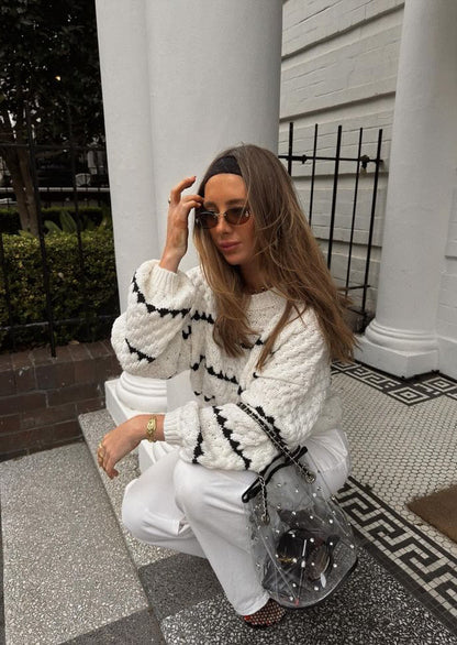 Jersey De Manga Larga Con Motivo Tejido Y Mangas Globo Para Mujer | Ideal Para Invierno