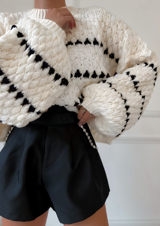 Jersey De Manga Larga Con Motivo Tejido Y Mangas Globo Para Mujer | Ideal Para Invierno