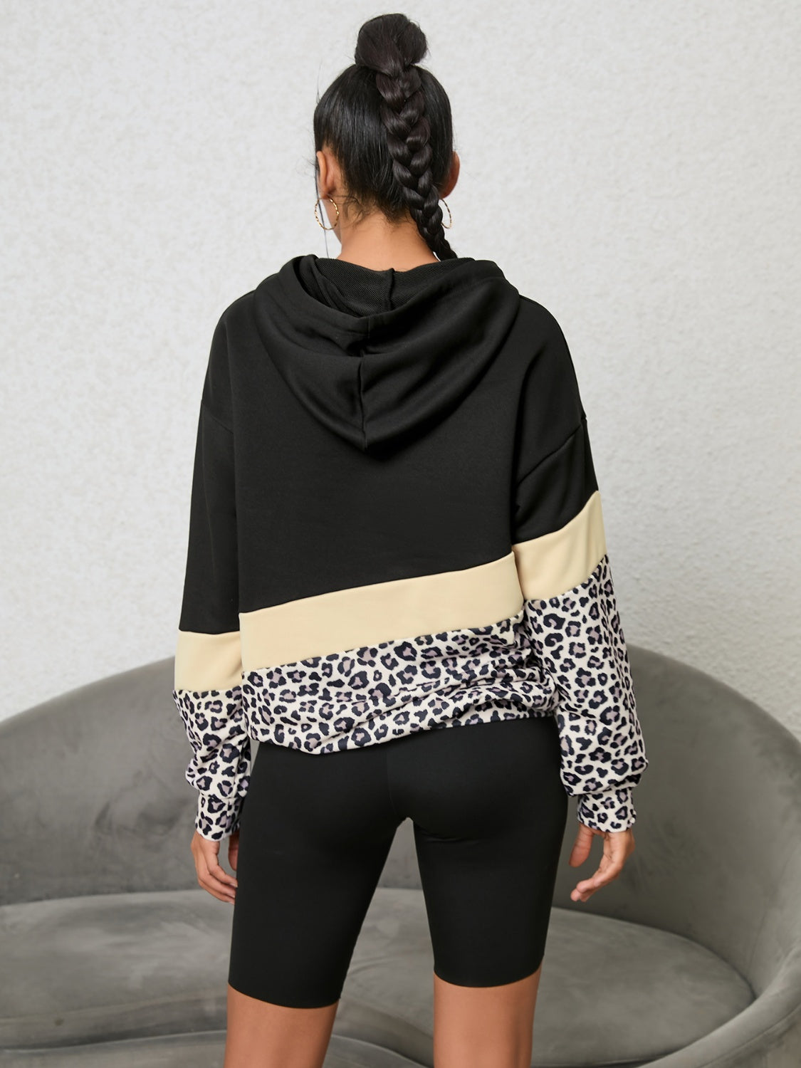 Sudadera Con Capucha, Estampado Leopardo y Bloques De Color Para Mujer | Ideal Para Uso Diario