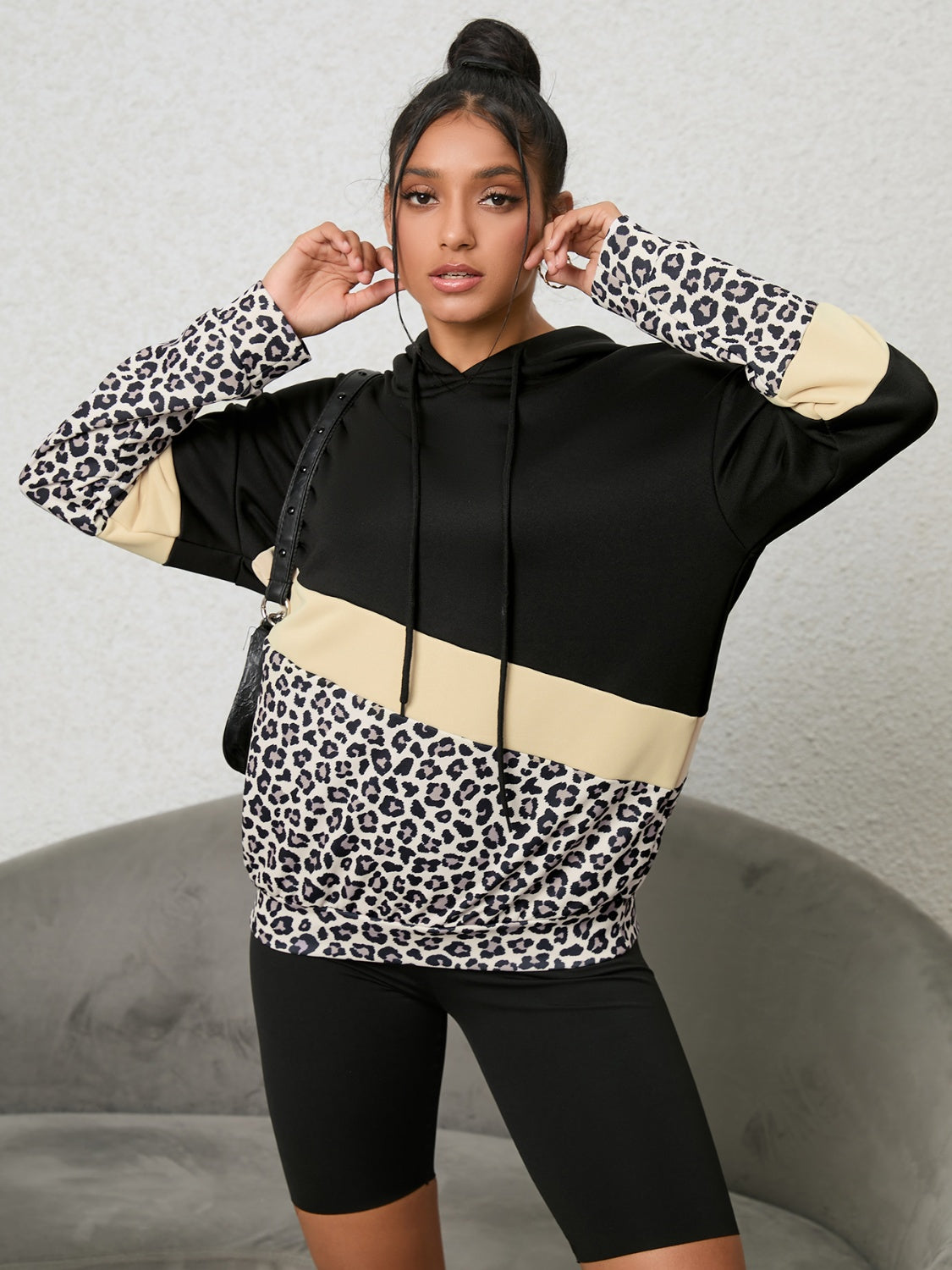 Sudadera Con Capucha, Estampado Leopardo y Bloques De Color Para Mujer | Ideal Para Uso Diario
