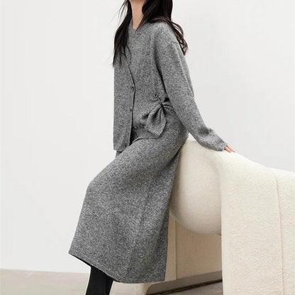 Conjunto De Vestido Y Cárdigan Con Botones Para Mujer | Ideal Para Uso Diario Y Ocasiones Informales