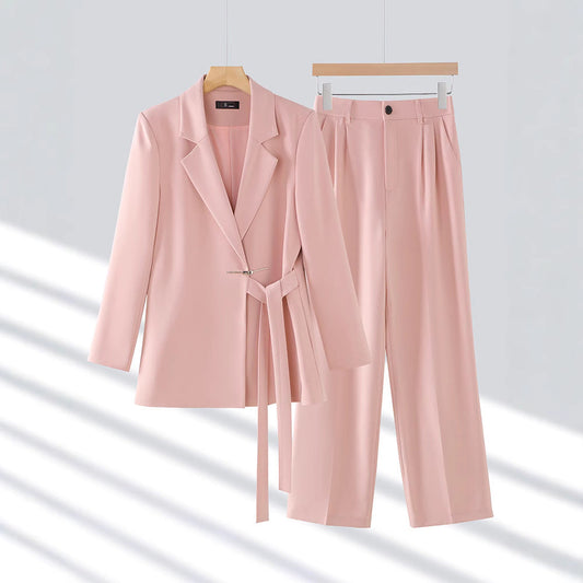 Conjunto De Blazer Y Pantalón De Dos Piezas Con Cintura Alta Para Mujer | Ideal Para Uso Diario Y Oficina