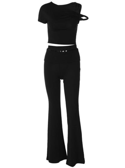 Conjunto De Dos Piezas Asimétrico Con Top Cut-Out Y Pantalón De Cintura Alta Para Mujer | Ideal Para Salidas Nocturnas