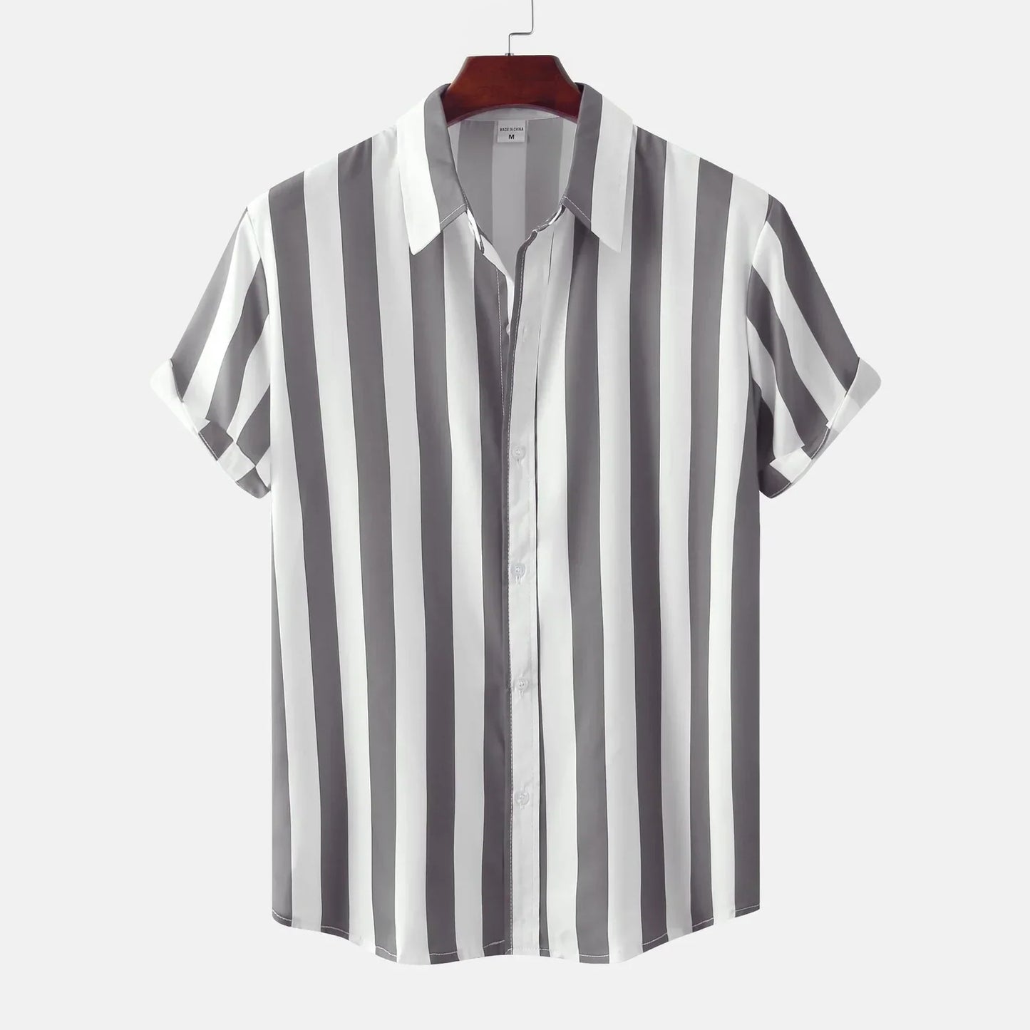 Camisa de Rayas Verticales en Blanco y Negro con Cuello Clásico para Hombre | Ideal para Uso Diario e Informal