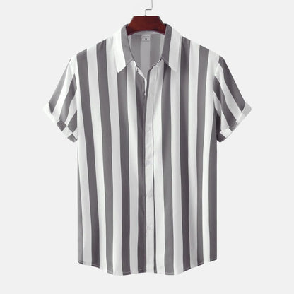 Camisa de Rayas Verticales en Blanco y Negro con Cuello Clásico para Hombre | Ideal para Uso Diario e Informal