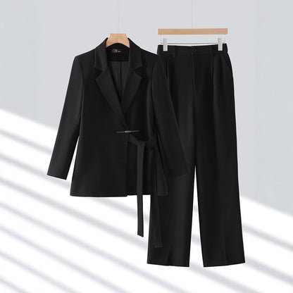 Conjunto De Blazer Y Pantalón De Dos Piezas Con Cintura Alta Para Mujer | Ideal Para Uso Diario Y Oficina