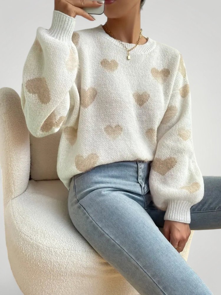 Jersey de Punto con Motivo de Corazón para Mujer | Ideal para Días de Otoño e Invierno