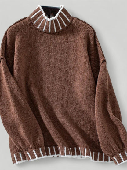 Jersey con Cuello Alto Rayado y Puños Contrastados para Mujer | Ideal para Uso Diario