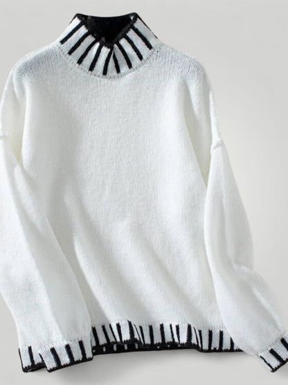 Jersey con Cuello Alto Rayado y Puños Contrastados para Mujer | Ideal para Uso Diario