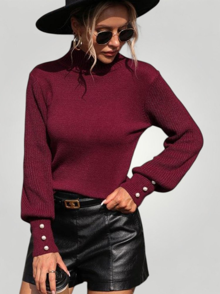 Jersey de Punto con Cuello Alto y Botones Decorativos para Mujer | Ideal para Uso Diario