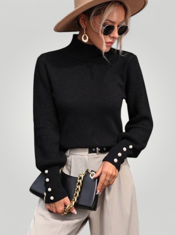 Jersey de Punto con Cuello Alto y Botones Decorativos para Mujer | Ideal para Uso Diario