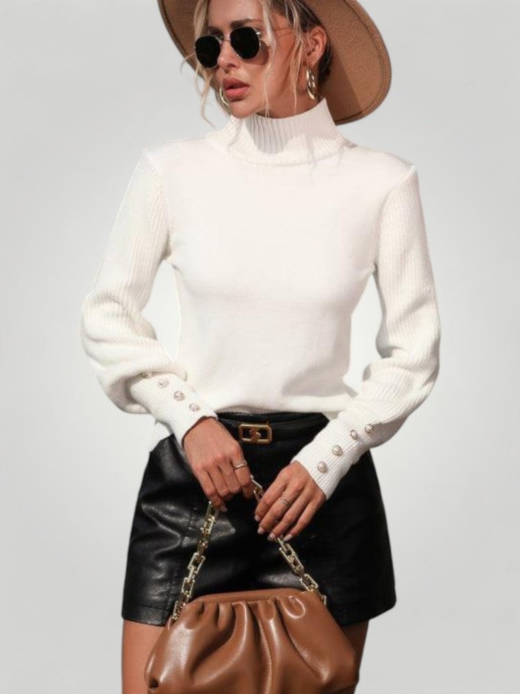 Jersey de Punto con Cuello Alto y Botones Decorativos para Mujer | Ideal para Uso Diario