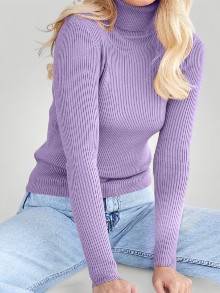 Jersey de Punto Canelado con Cuello Alto para Mujer | Ideal para Días Frescos