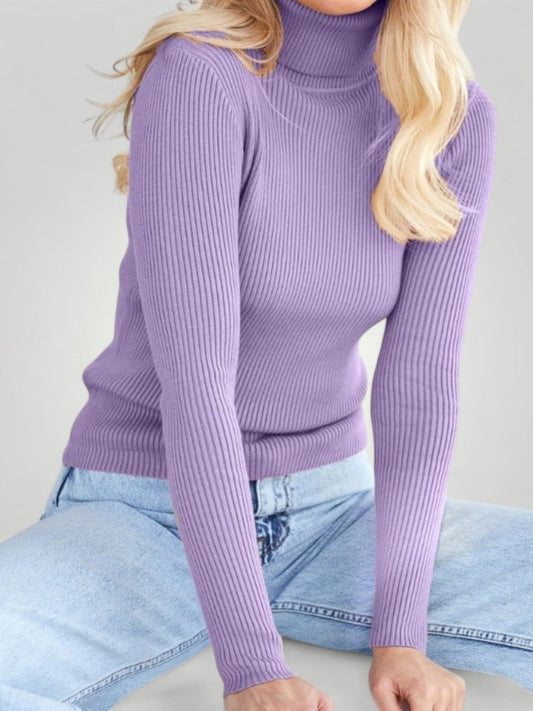 Jersey de Punto Canelado con Cuello Alto para Mujer | Ideal para Días Frescos