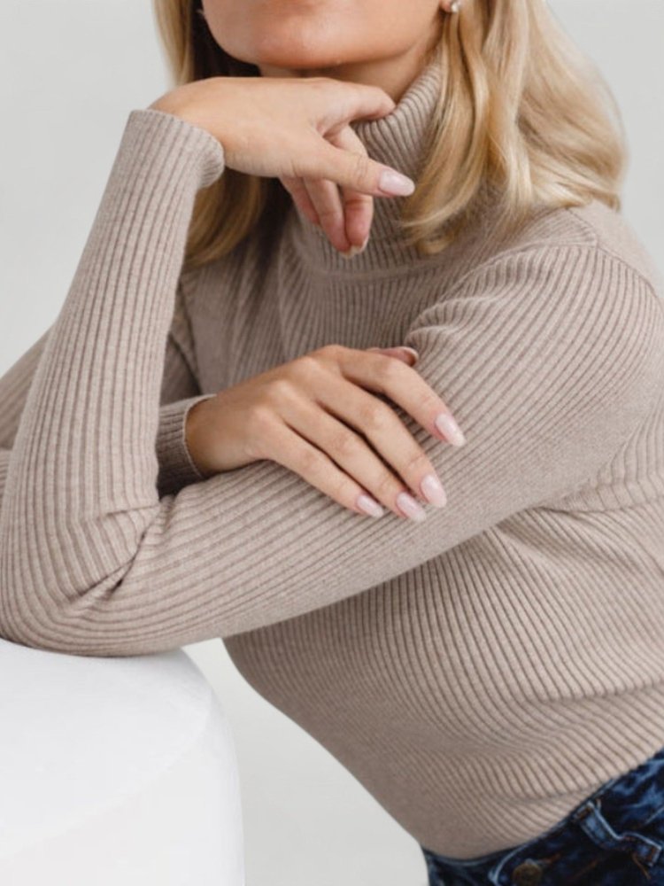Jersey de Punto Canelado con Cuello Alto para Mujer | Ideal para Días Frescos