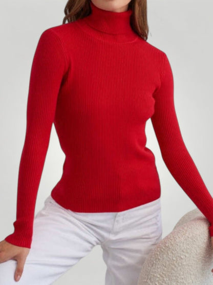 Jersey de Punto Canelado con Cuello Alto para Mujer | Ideal para Días Frescos