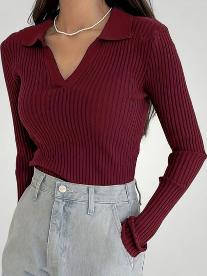 Jersey Canalé con Cuello Polo para Mujer | Ideal para Otoño e Invierno