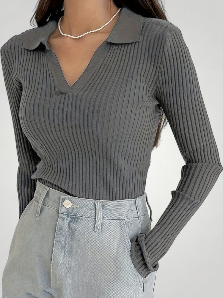 Jersey Canalé con Cuello Polo para Mujer | Ideal para Otoño e Invierno