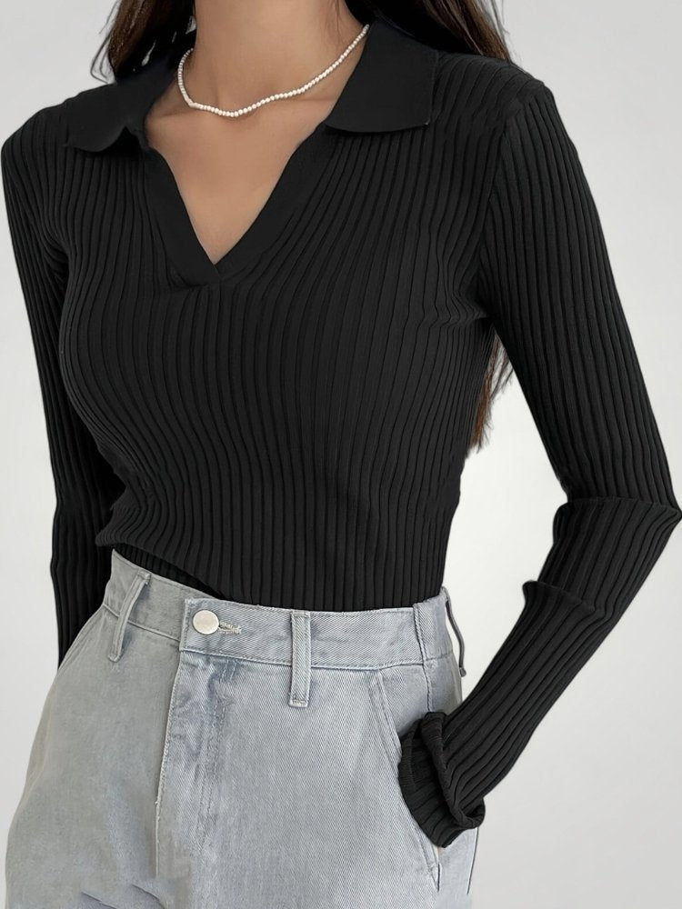 Jersey Canalé con Cuello Polo para Mujer | Ideal para Otoño e Invierno