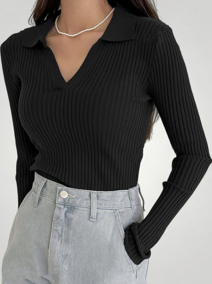 Jersey Canalé con Cuello Polo para Mujer | Ideal para Otoño e Invierno
