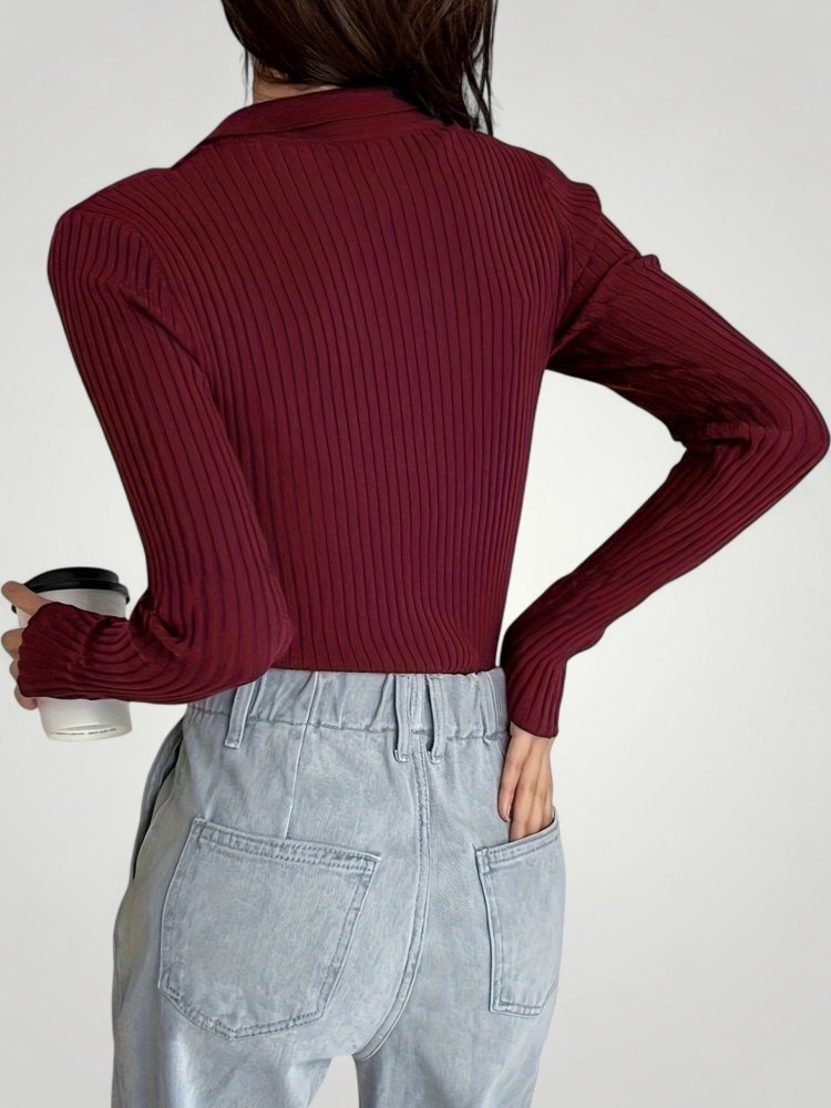 Jersey Canalé con Cuello Polo para Mujer | Ideal para Otoño e Invierno