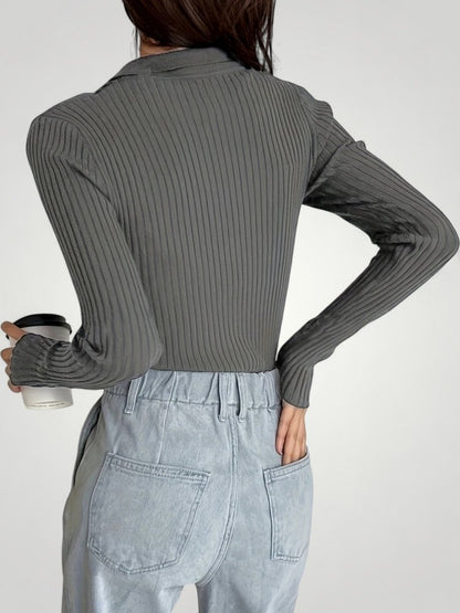 Jersey Canalé con Cuello Polo para Mujer | Ideal para Otoño e Invierno