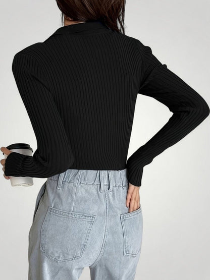 Jersey Canalé con Cuello Polo para Mujer | Ideal para Otoño e Invierno