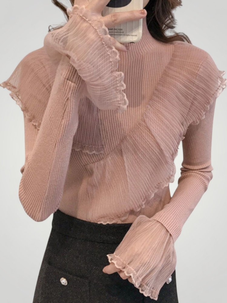 Jersey con Volantes y Detalles de Encaje para Mujer | Ideal para Días Informales