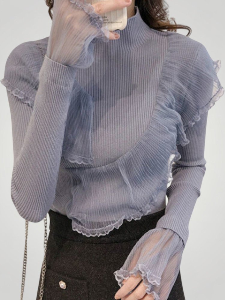 Jersey con Volantes y Detalles de Encaje para Mujer | Ideal para Días Informales