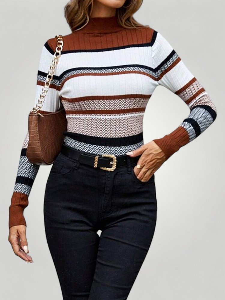 Jersey de Punto a Rayas con Cuello Alto para Mujer | Ideal para Uso Diario