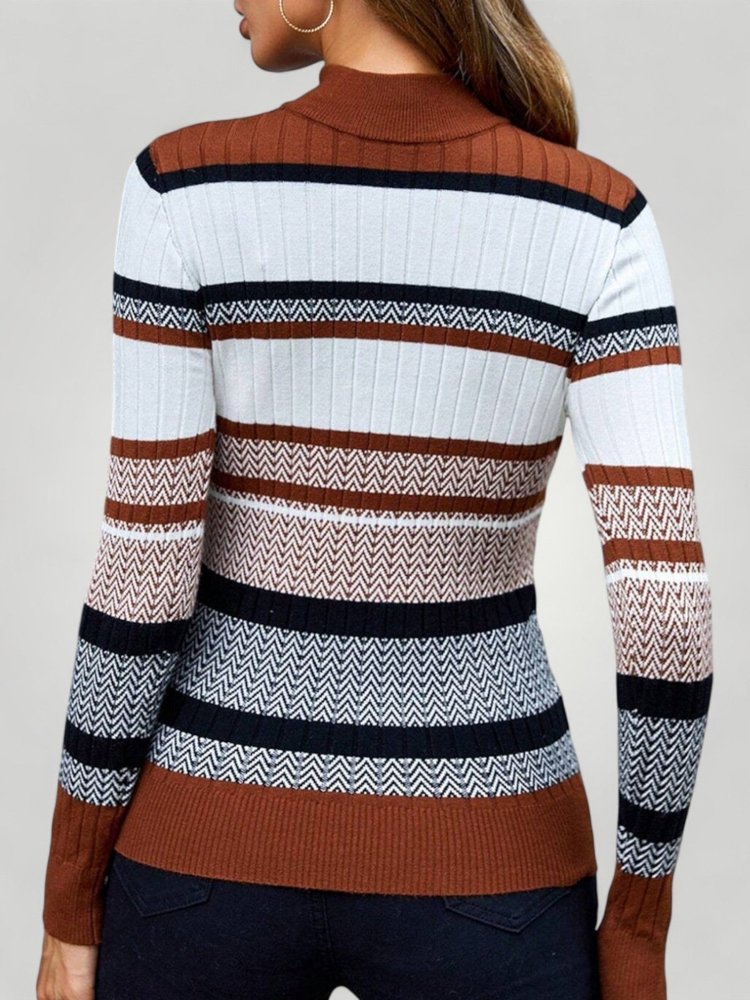 Jersey de Punto a Rayas con Cuello Alto para Mujer | Ideal para Uso Diario