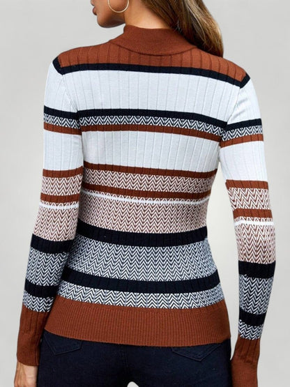 Jersey de Punto a Rayas con Cuello Alto para Mujer | Ideal para Uso Diario