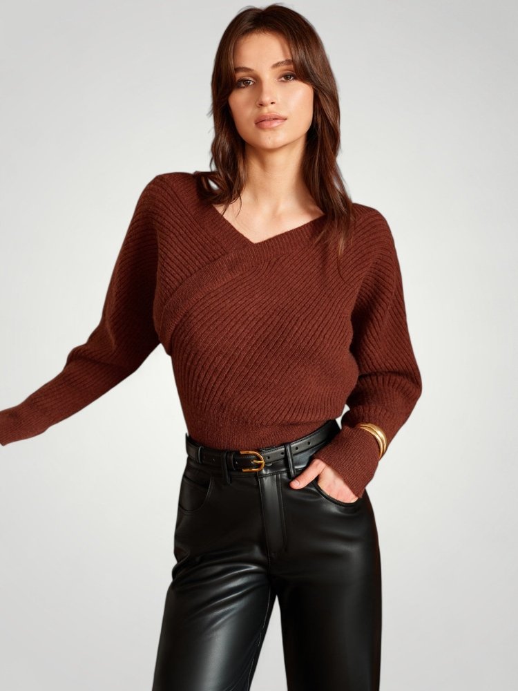 Jersey de Punto Largo con Diseño Cruzado para Mujer | Ideal para Días Fríos