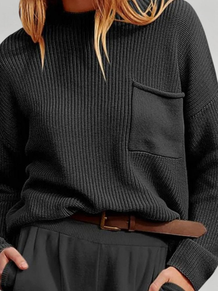 Jersey de Punto con Bolsillo Frontal y Corte Relajado para Mujer | Ideal para Uso Diario