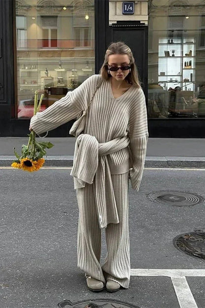 Conjunto de Suéter de Cuello Alto y Pantalón Amplio Para Mujer | Ideal Para Uso Diario