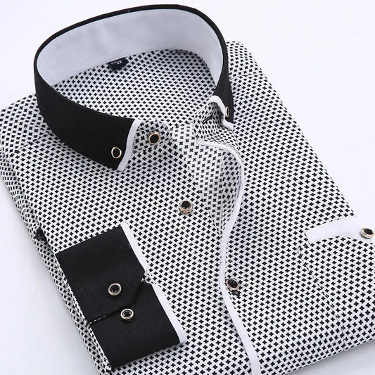 Camisa de Manga Larga con Corte Ajustado y Cuello Clásico para Hombre | Ideal para Uso Diario y Semi-Formal