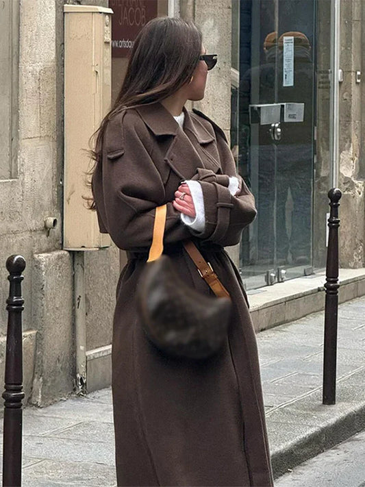 Abrigo Largo con Doble Botonadura para Mujer con Cinturón para Anudar | Ideal para Otoño e Invierno