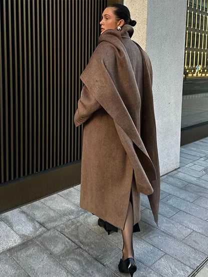 Abrigo largo con Cuello Tipo Bufanda y Cierre de Doble Botonadura para Mujer | Ideal para Otoño e Invierno