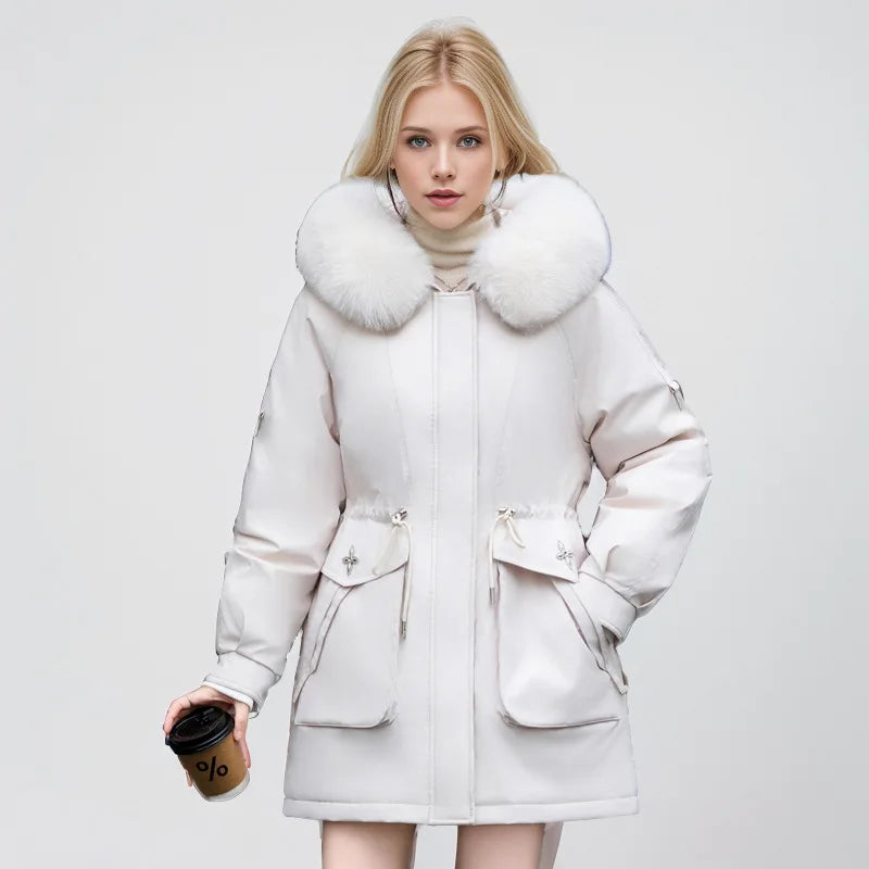 Chaqueta con Cuello de Pelo Sintético y Bolsillos Frontales para Mujer | Ideal para El Invierno