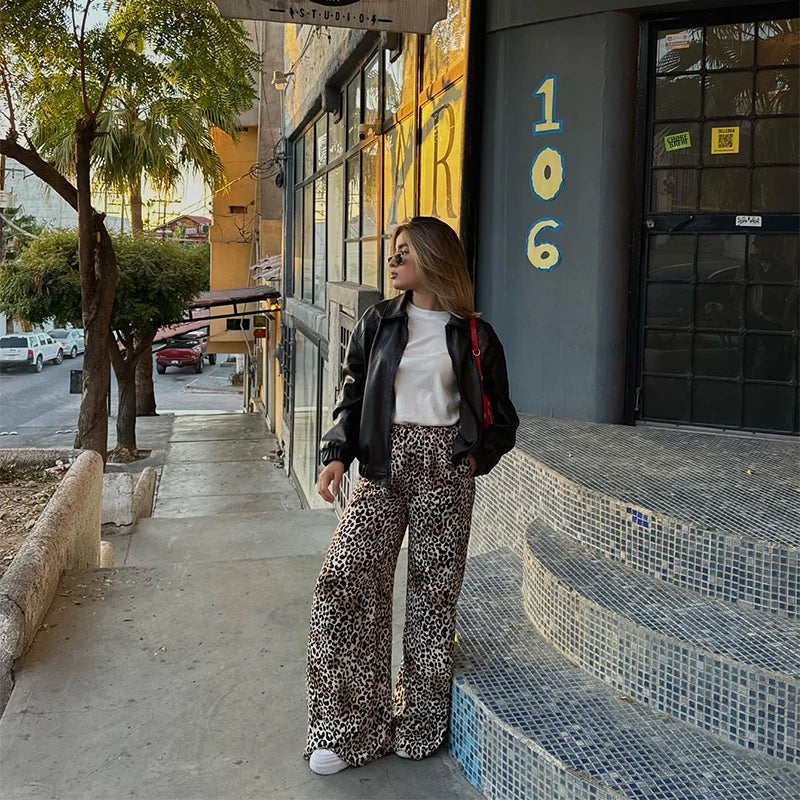 Pantalón De Corte Amplio Con Estampado De Leopardo Para Mujer | Ideal Para Uso Diario Y Salidas Informales