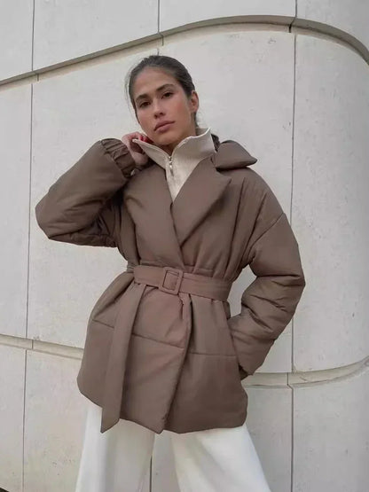 Abrigo Parka Acolchado Largo con Cinturón para Mujer | Uso Diario y Profesional en Invierno