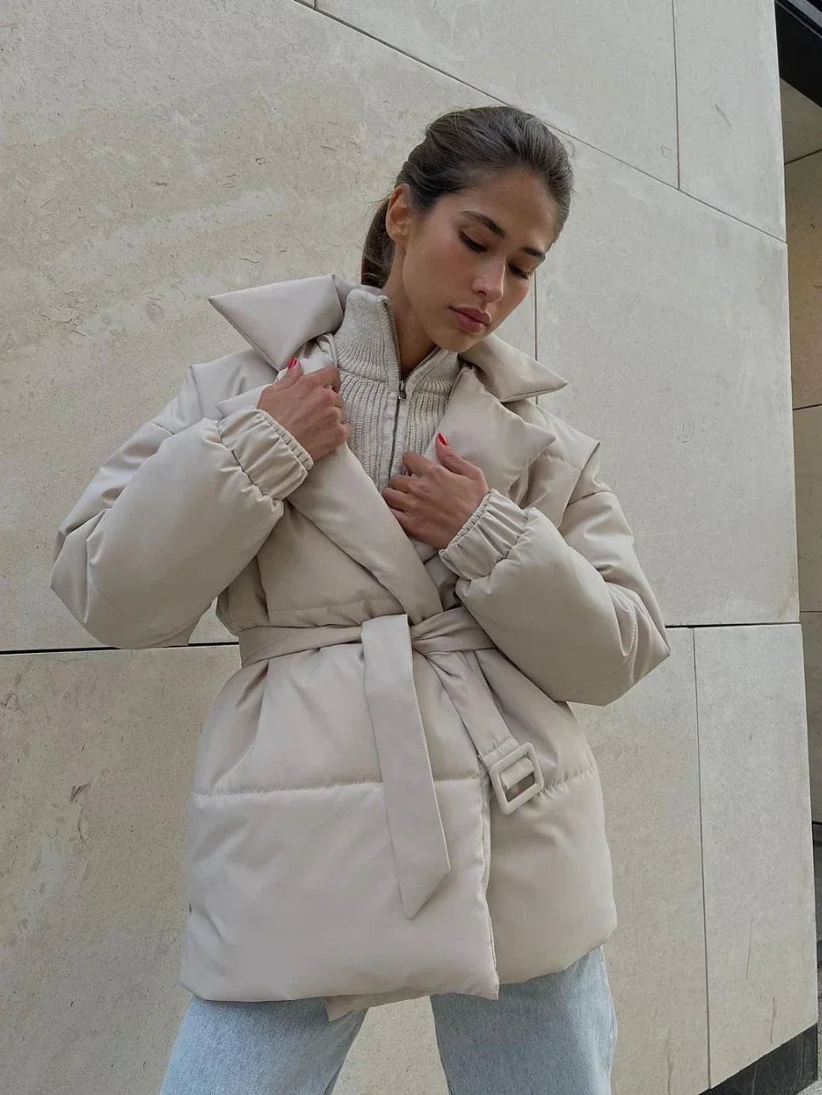 Abrigo Parka Acolchado Largo con Cinturón para Mujer | Uso Diario y Profesional en Invierno