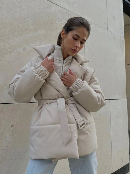Abrigo Parka Acolchado Largo con Cinturón para Mujer | Uso Diario y Profesional en Invierno