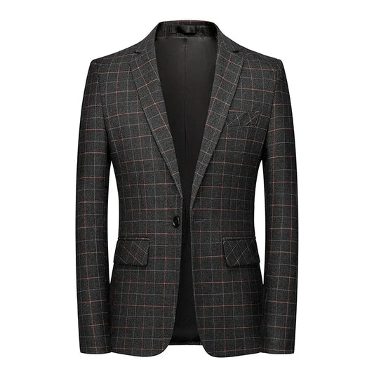 Blazer Con Motivo De Cuadros Y Corte Ajustado Para Hombre | Ideal Para Ocasiones Formales Y Profesionales