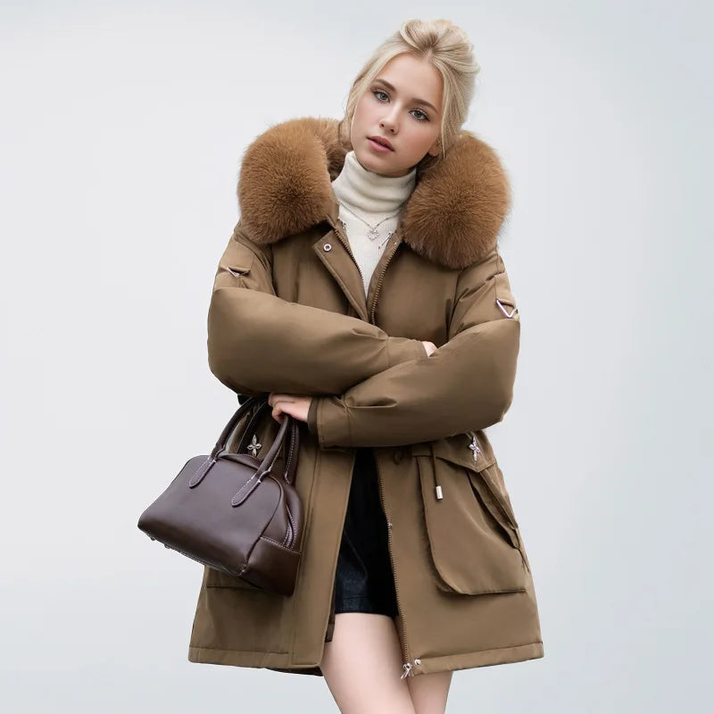 Chaqueta con Cuello de Pelo Sintético y Bolsillos Frontales para Mujer | Ideal para El Invierno