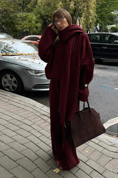 Conjunto de Suéter de Cuello Alto y Pantalón Amplio Para Mujer | Ideal Para Uso Diario